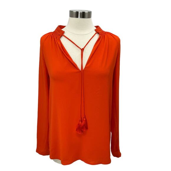 Michael Kors Tops - MICHAEL KORS Long Sleeve V-Neck Orange Tassel Top